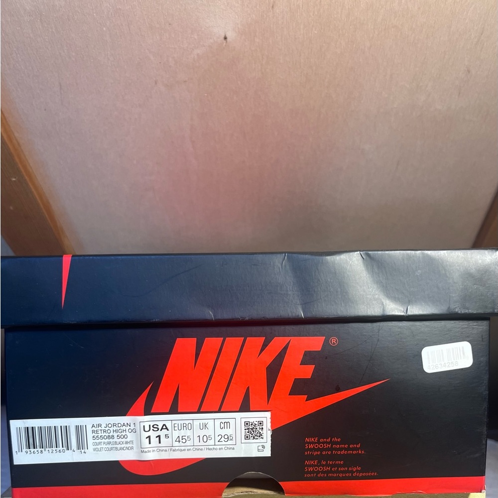 Nike Retro Court Purple Air Jordan 1 High Top Basketball Shoes - Picture 9 of 10